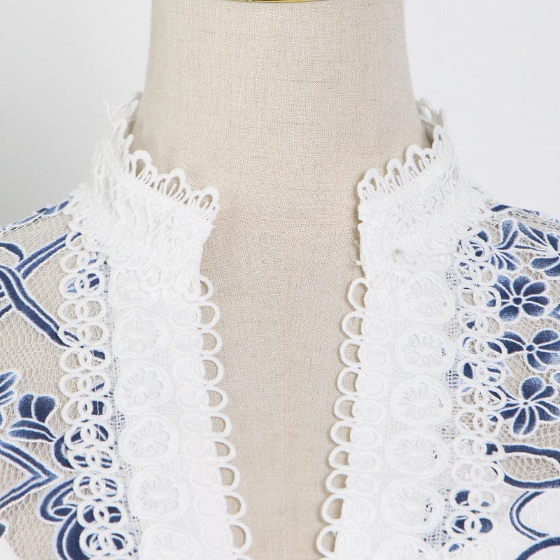 Wom Clothes Habits Femmes Designer Clothes Famous Brands Women Stand Collar Long Sleeve Layered Lace Ladies Dress