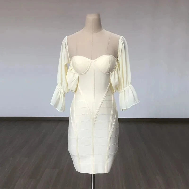 Woman Clothes Off Shoulder Half Mesh Sleeve Dress For Evening Party