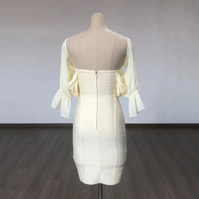 Woman Clothes Off Shoulder Half Mesh Sleeve Dress For Evening Party