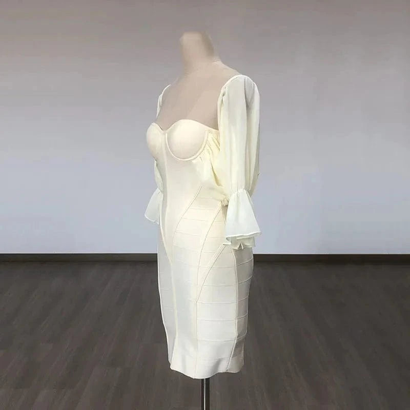 Woman Clothes Off Shoulder Half Mesh Sleeve Dress For Evening Party