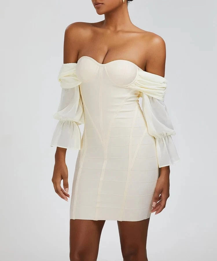 Woman Clothes Off Shoulder Half Mesh Sleeve Dress For Evening Party