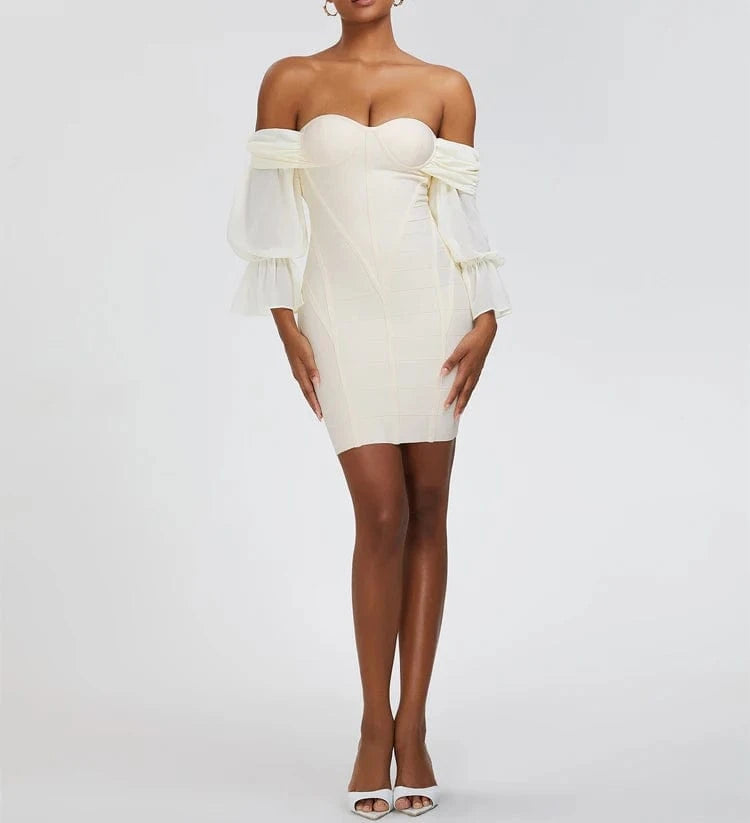 Woman Clothes Off Shoulder Half Mesh Sleeve Dress For Evening Party