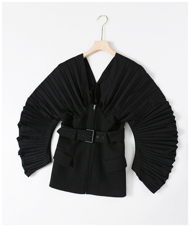 Woman Clothing Oversized Design Ruched Draped Zippers black Color Shirt Coat Casual Women's Jackets