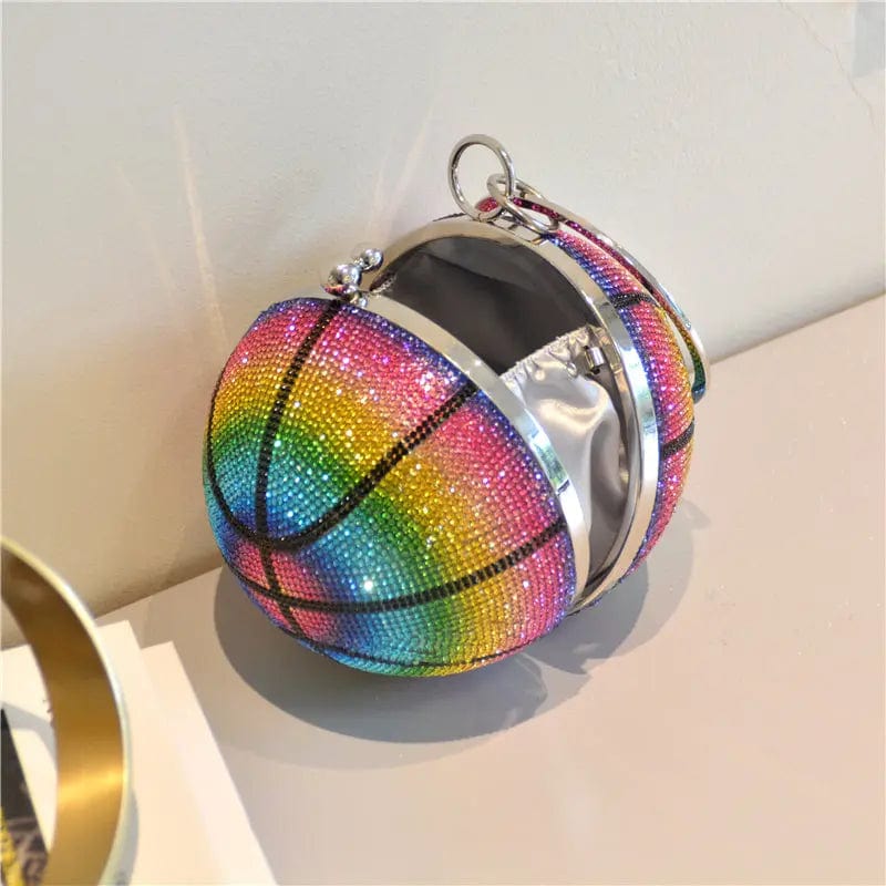 Woman Fashion Party Bag Bling Diamond Evening Crystal Clutch Rhinestone Ball Handbag Rainbow Basketball Purse For Ladies