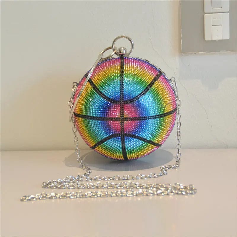 Woman Fashion Party Bag Bling Diamond Evening Crystal Clutch Rhinestone Ball Handbag Rainbow Basketball Purse For Ladies