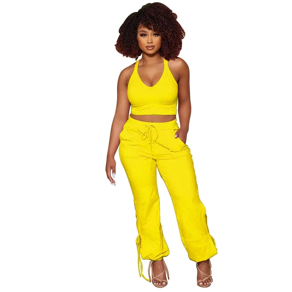 Womans Clothing Tracksuit Summer Two Piece Crop Top Set Club Outfits Joggers Pants Two Piece Pants Set