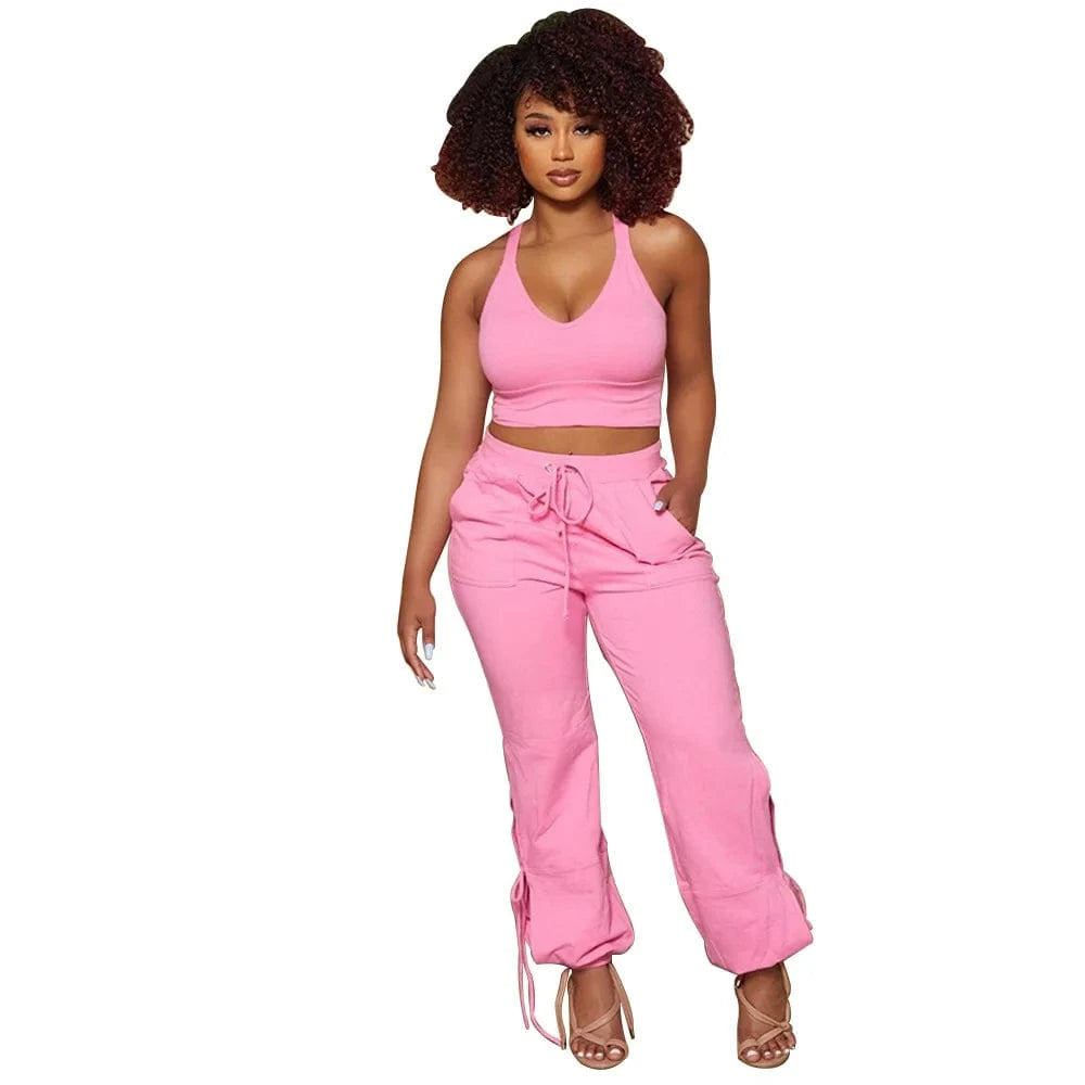 Womans Clothing Tracksuit Summer Two Piece Crop Top Set Club Outfits Joggers Pants Two Piece Pants Set