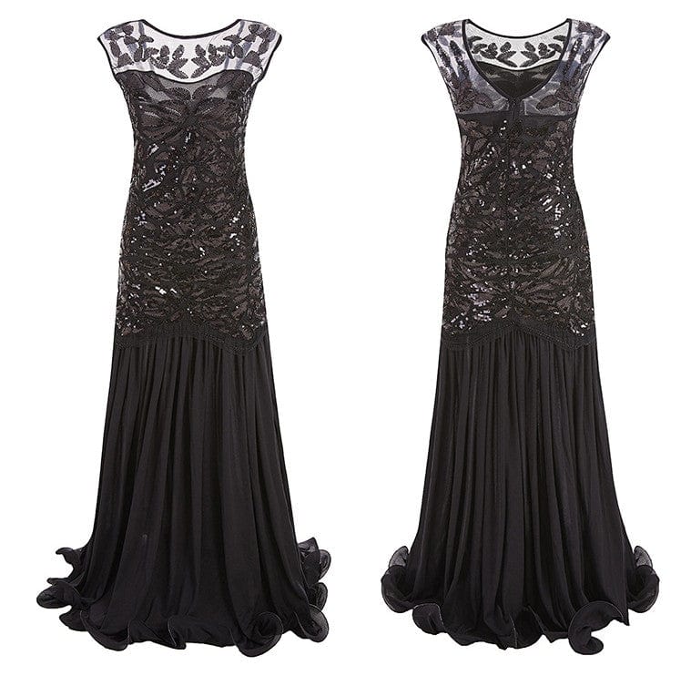 Women 1920s Great Gatsby Long Flapper Dresses Vintage V Neck Sleeveless Maxi Party Dress Evening Prom Cocktail Y11276