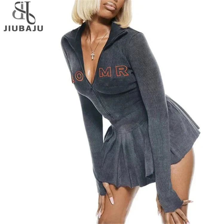 Women 2024 Jacket + Pleated Skirt Ribbed Knitted Embroidery Two Piece Set