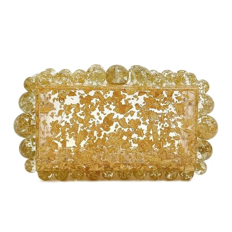 Women Acrylic Box Evening Clutch Bags For Wedding Party LuxuryGold Foil Beads Purses And Handbags Designer High Quality Gift Bag