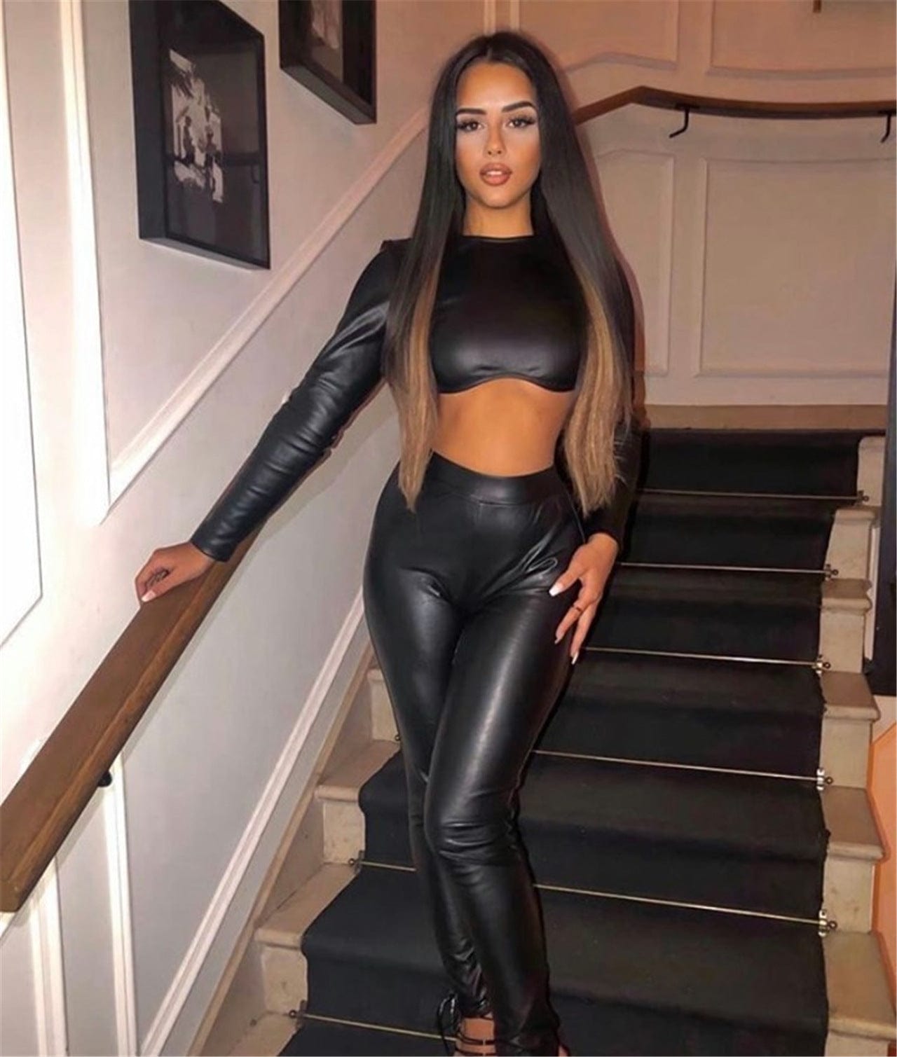 Women Bodycon Two Piece Club Outfits Jumpsuits Sexy Long Sleeve Skinny Long Pants Clubwear for Party