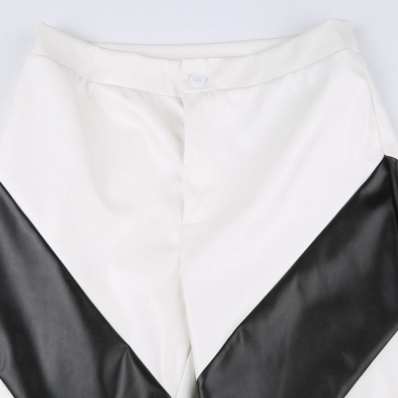 Women Boutique Clothes Women's Winter Leather Color Contrast 2023 PU Pants Women's Trousers&pants for Y2K Clothing