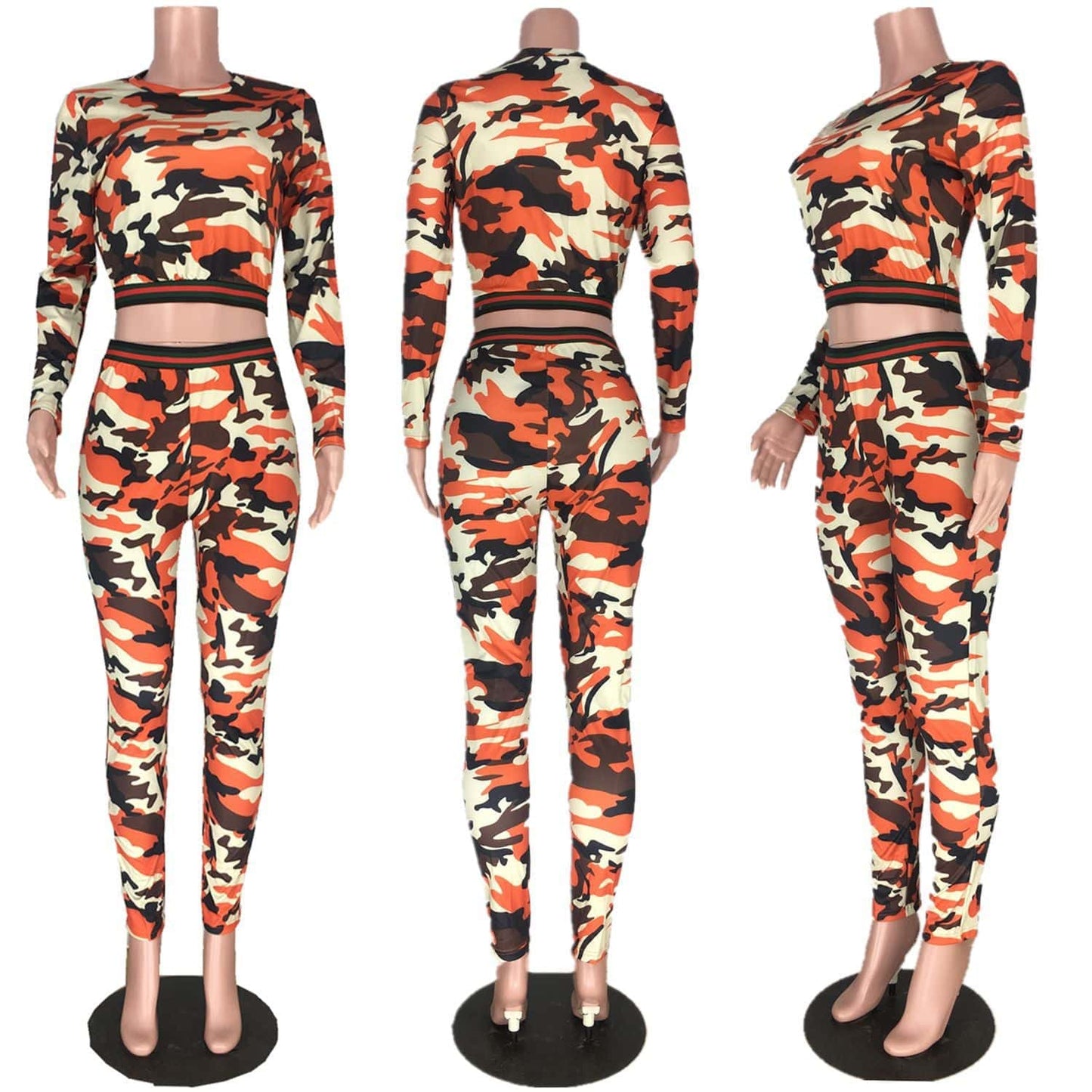 Women Casual Camo 2 Piece Outfits Jogging Suits Sweatsuit Long Sleeve Crop Top Leggings Pants Set Tracksuits