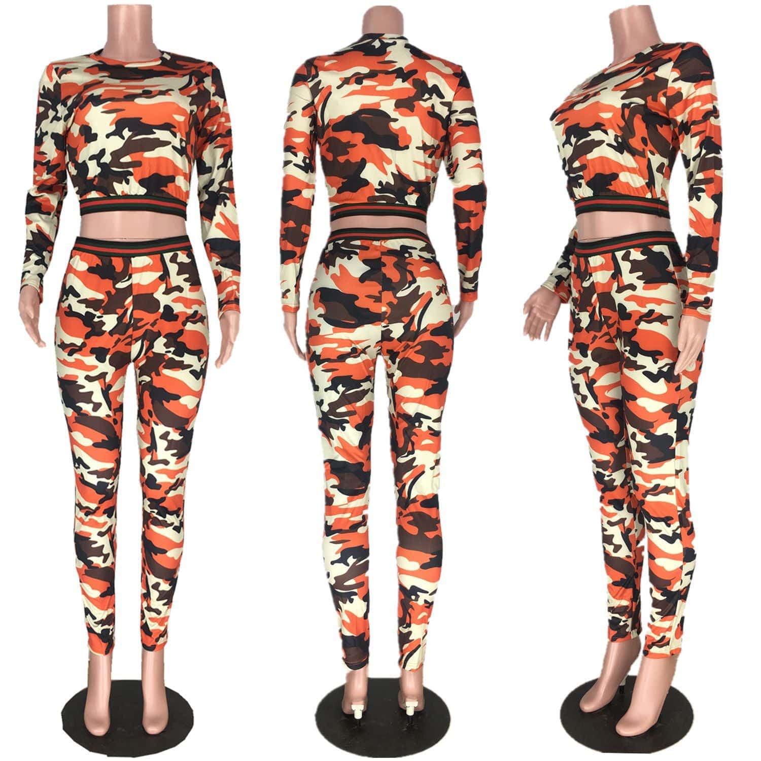 Women Casual Camo 2 Piece Outfits Jogging Suits Sweatsuit Long Sleeve Crop Top Leggings Pants Set Tracksuits