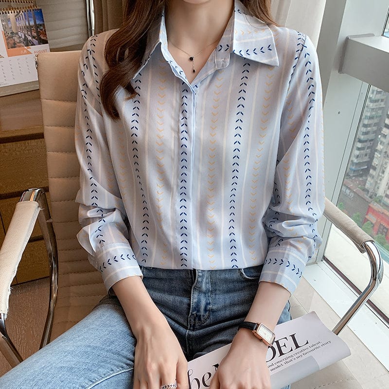 Women Chic Blouses Elegant Striped Print Office Shirt Ladies Spring Autumn Long Sleeve Shirts Tops Mujer