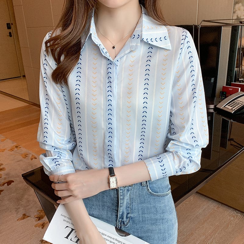 Women Chic Blouses Elegant Striped Print Office Shirt Ladies Spring Autumn Long Sleeve Shirts Tops Mujer