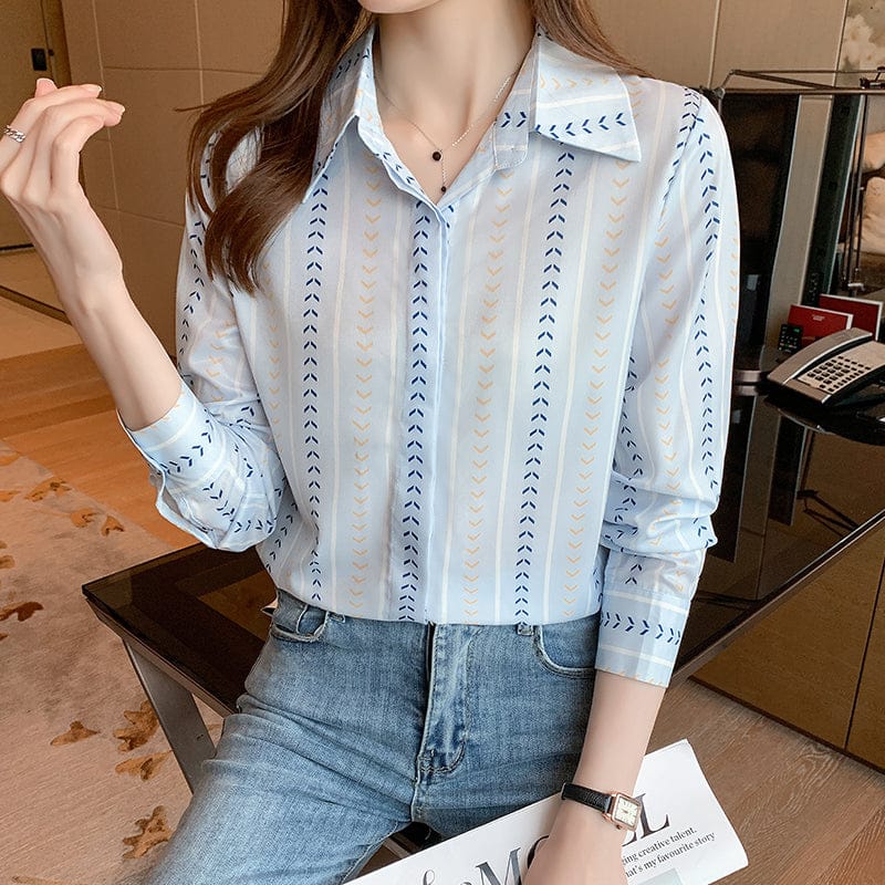 Women Chic Blouses Elegant Striped Print Office Shirt Ladies Spring Autumn Long Sleeve Shirts Tops Mujer