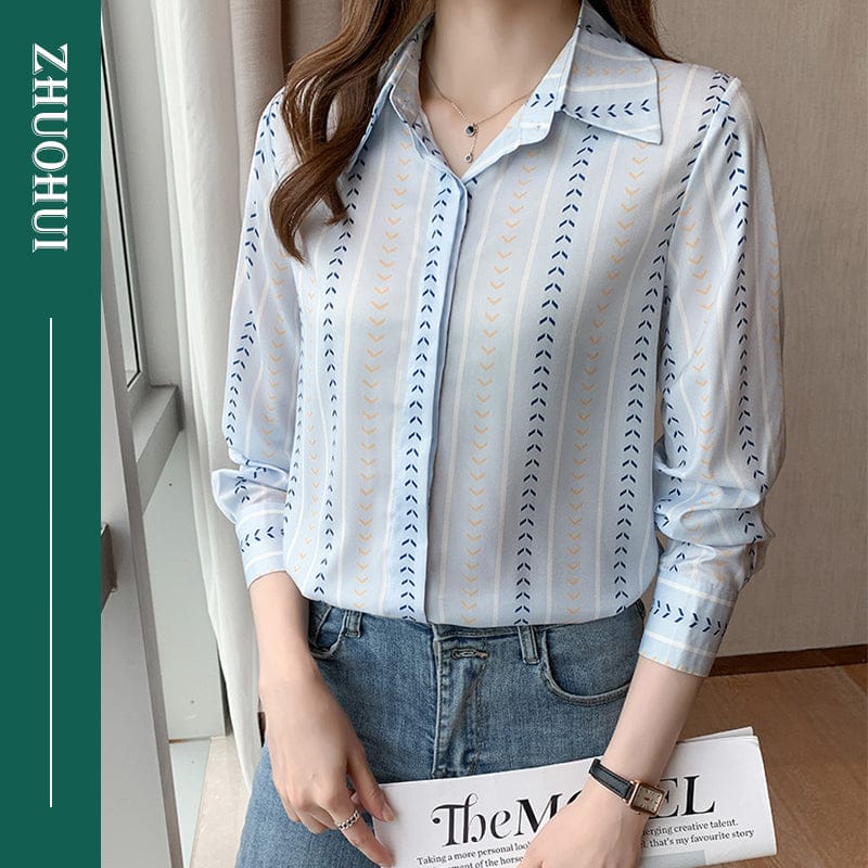 Women Chic Blouses Elegant Striped Print Office Shirt Ladies Spring Autumn Long Sleeve Shirts Tops Mujer
