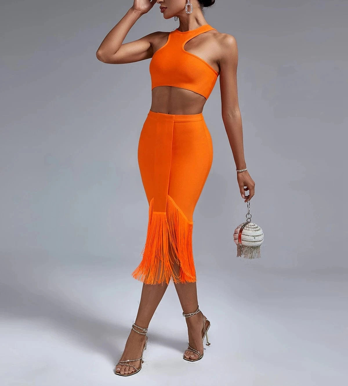 Women Clothes Sexy Tassel Two Piece Set Fashion Bandage Skirt Casual Luxury 2 Piece Set