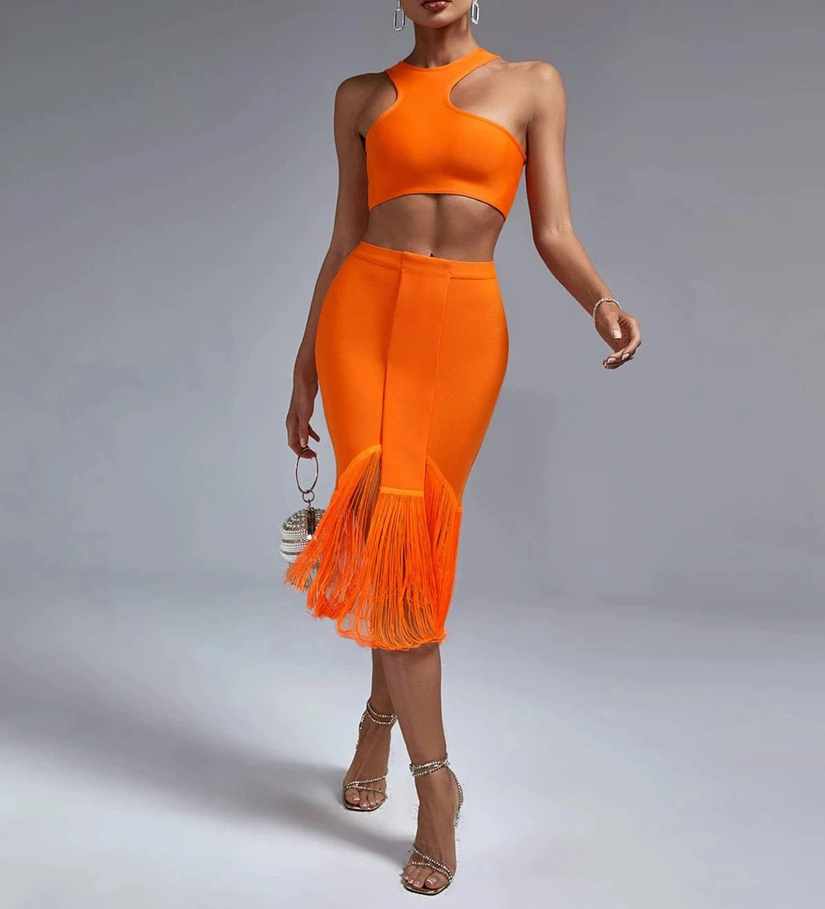 Women Clothes Sexy Tassel Two Piece Set Fashion Bandage Skirt Casual Luxury 2 Piece Set