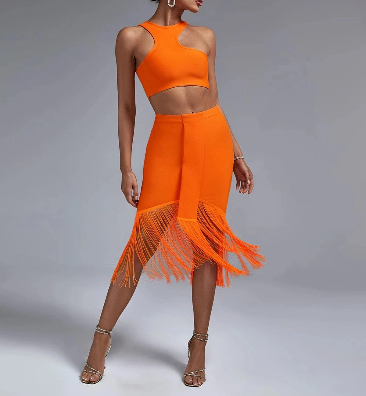 Women Clothes Sexy Tassel Two Piece Set Fashion Bandage Skirt Casual Luxury 2 Piece Set