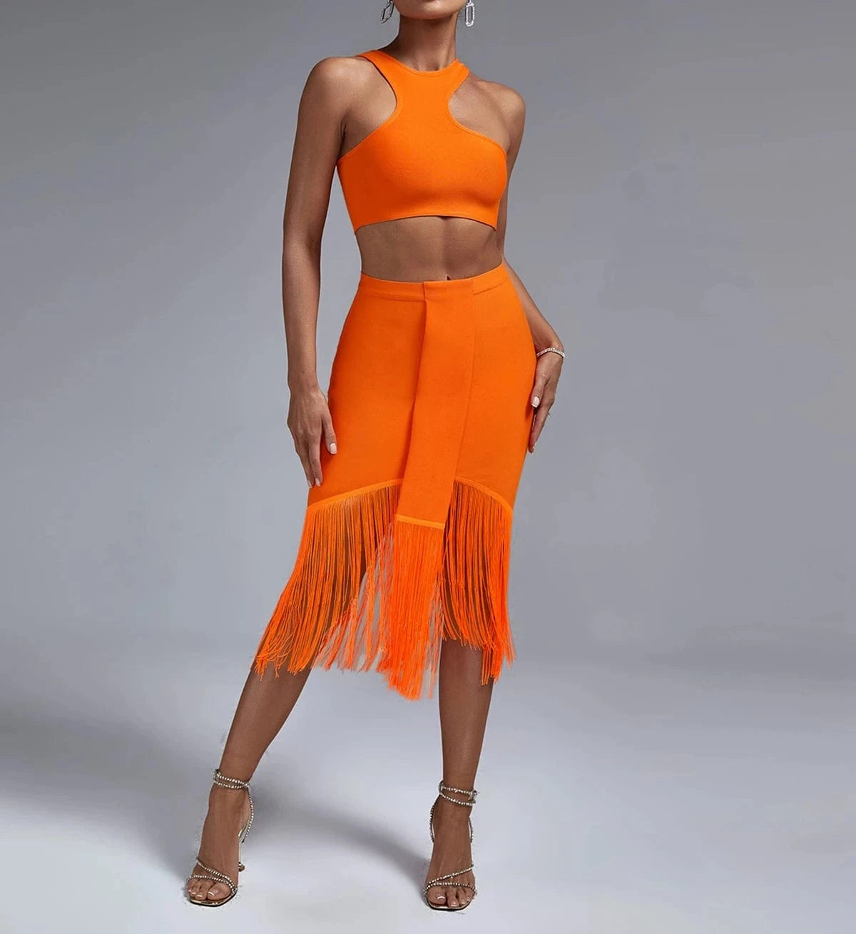 Women Clothes Sexy Tassel Two Piece Set Fashion Bandage Skirt Casual Luxury 2 Piece Set