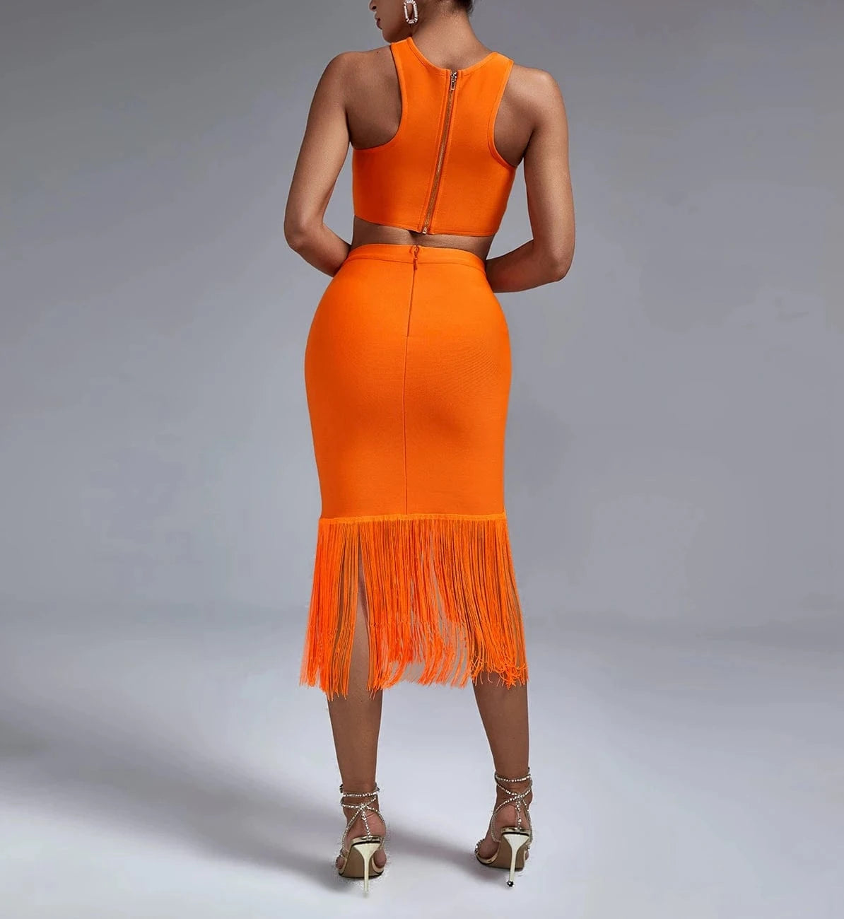 Women Clothes Sexy Tassel Two Piece Set Fashion Bandage Skirt Casual Luxury 2 Piece Set