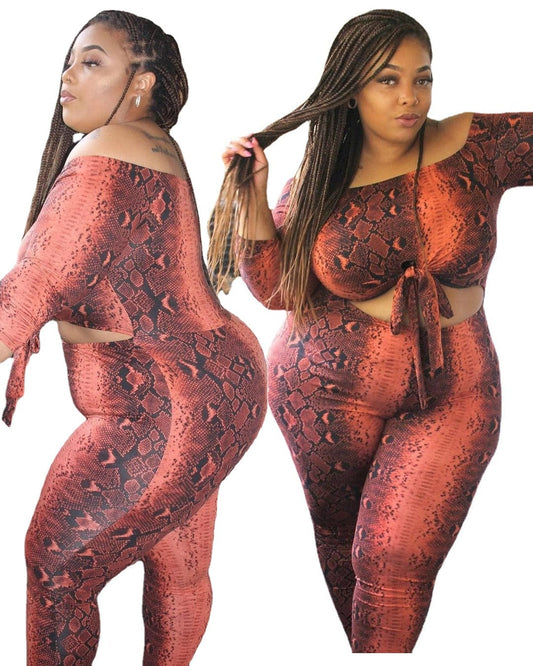 Women Clothing Designers Style Sexy Snake Print Tie Cutout Jumpsuit