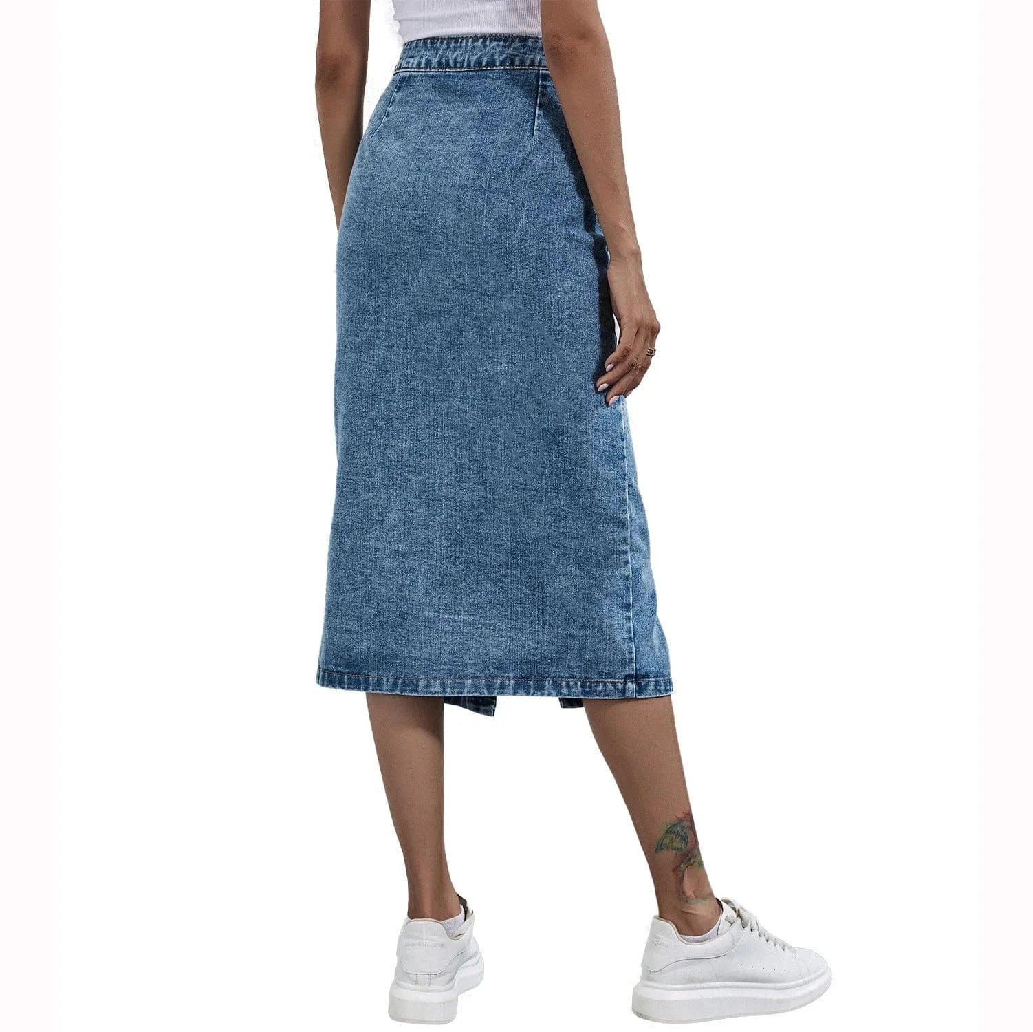 Women Denim Long Skirt Dress Single Breasted Button New Fashion Straight High Waist Girls Solid Color Pencil Slit Casual Skirt