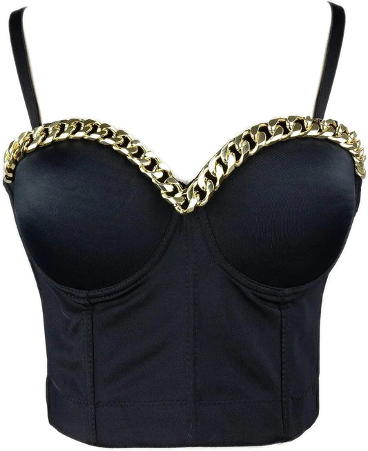 Women Double-layer mesh sling corset Thin Slim Sling Bra Sexy Bustiers With Chain Decoration