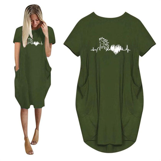 Women Dress Short Sleeve Dress Heart Horse Shirt Horse Dress Gift For Horse Lover Vintage Vestidos Oversized 5XL Dropshipping