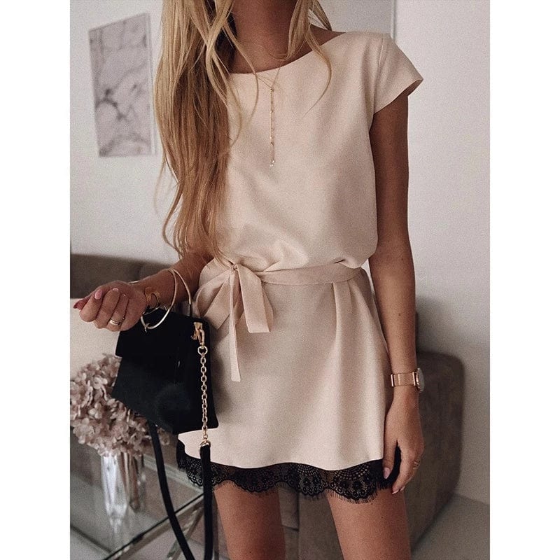 Women Dress Short Sleeve Straight Lace Mini Party Dresses Summer Elegant Robe Femme Womens Clothing 2022