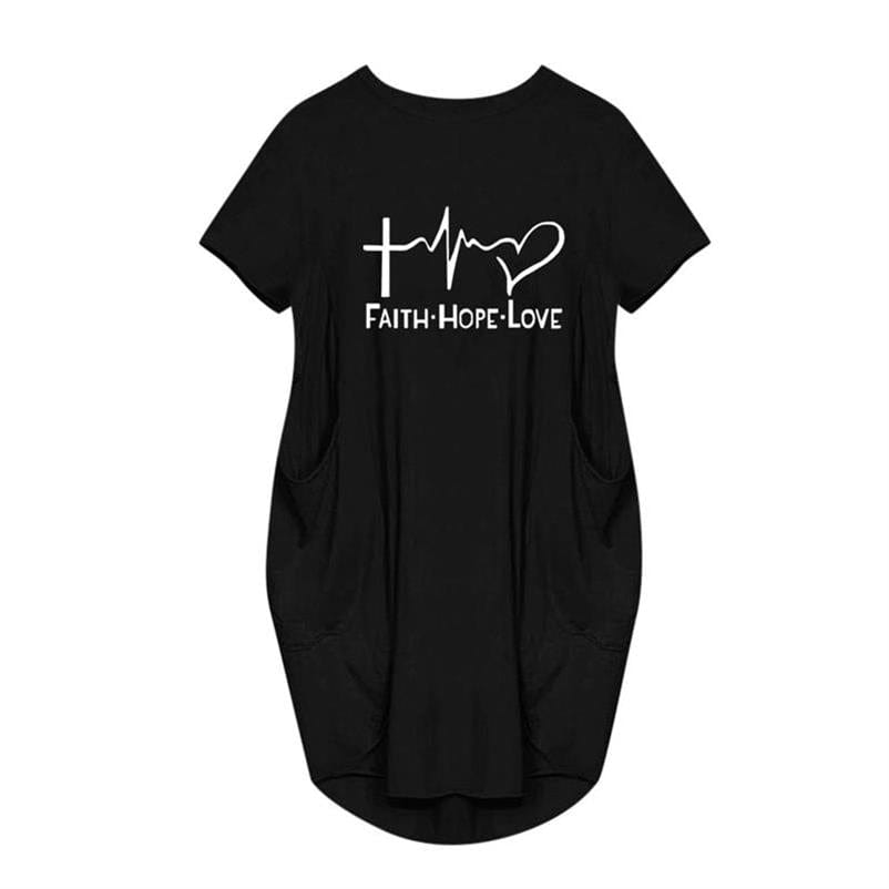 Women Dresses Faith Hope Love Heartbeat Cross Jesus Short Sleeve Dress Letters Print Clothing Summer Vestidos Drop Ship 5XL