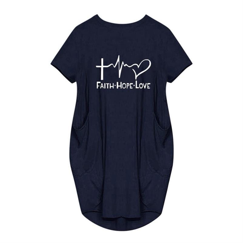 Women Dresses Faith Hope Love Heartbeat Cross Jesus Short Sleeve Dress Letters Print Clothing Summer Vestidos Drop Ship 5XL