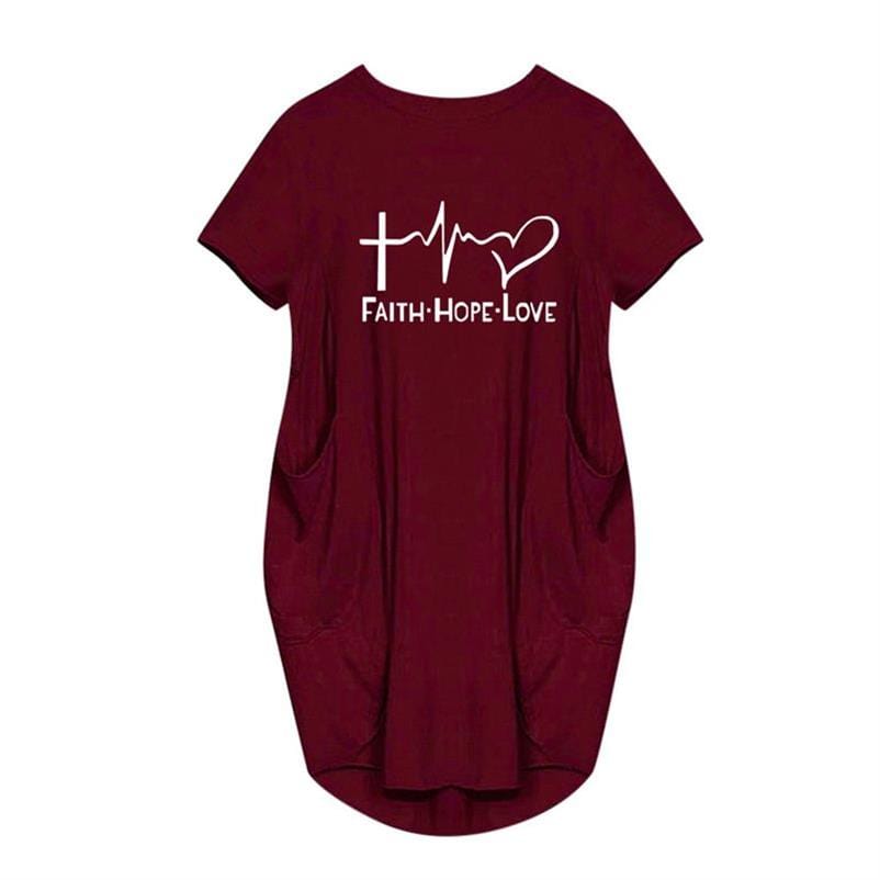 Women Dresses Faith Hope Love Heartbeat Cross Jesus Short Sleeve Dress Letters Print Clothing Summer Vestidos Drop Ship 5XL