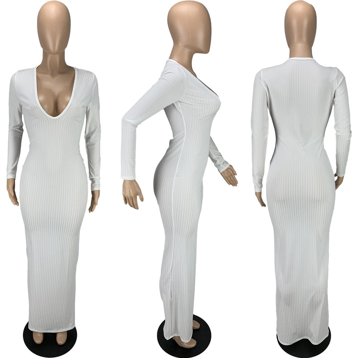 Women Dresses Knitted Women Clothing Sweater Dress Deep V Neck Maxi Casual Sexy Knitting Slim Ribbed Dress