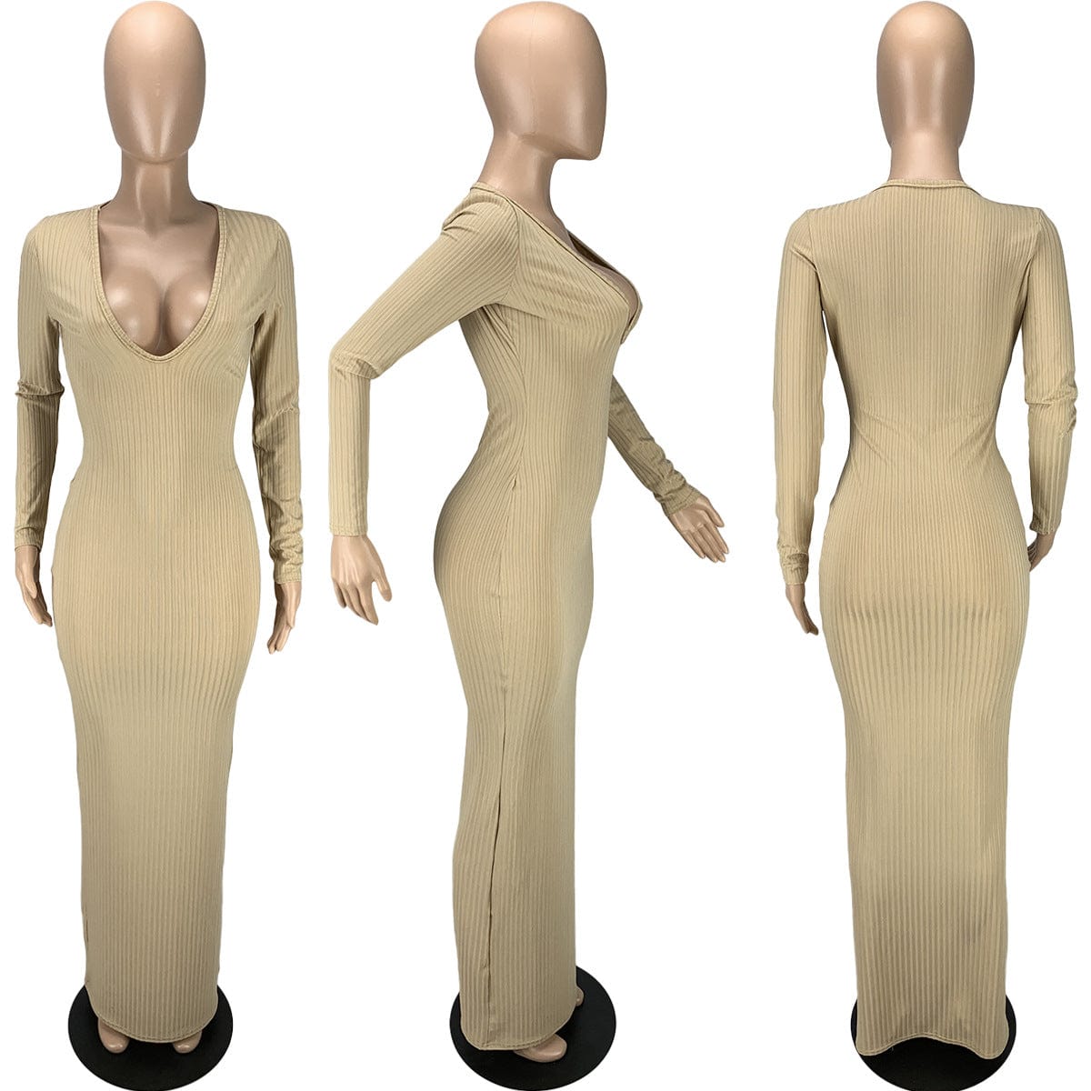 Women Dresses Knitted Women Clothing Sweater Dress Deep V Neck Maxi Casual Sexy Knitting Slim Ribbed Dress