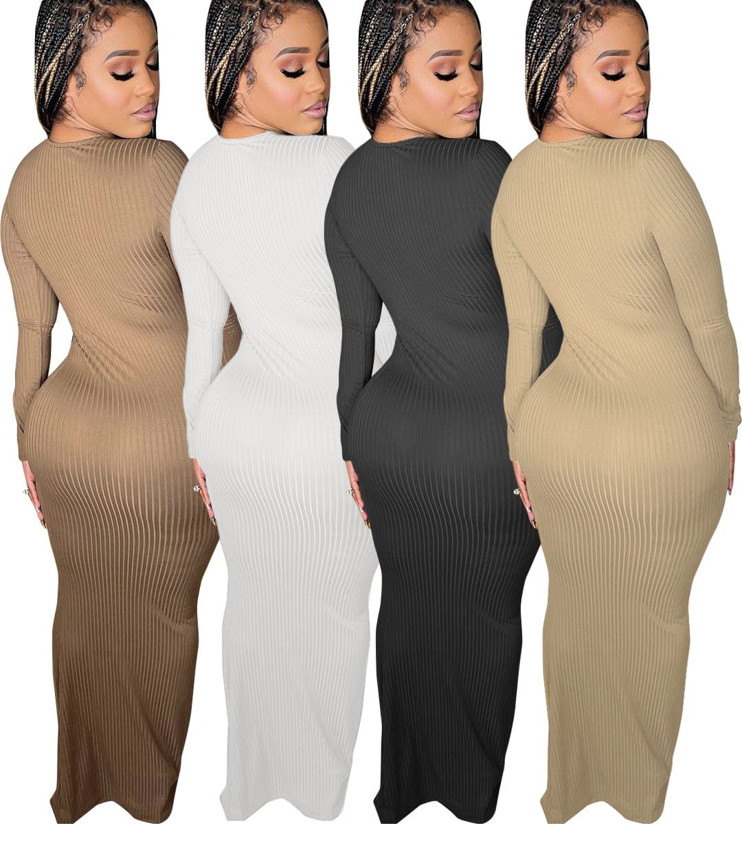 Women Dresses Knitted Women Clothing Sweater Dress Deep V Neck Maxi Casual Sexy Knitting Slim Ribbed Dress