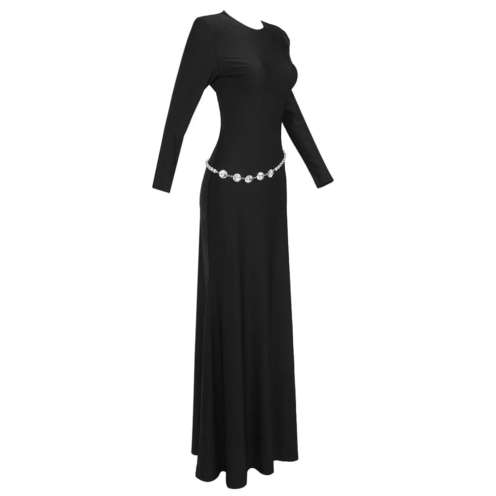 Women Elegant Long Sleeves Sexy Hollow Out Backless Bandage Long Evening Dresses