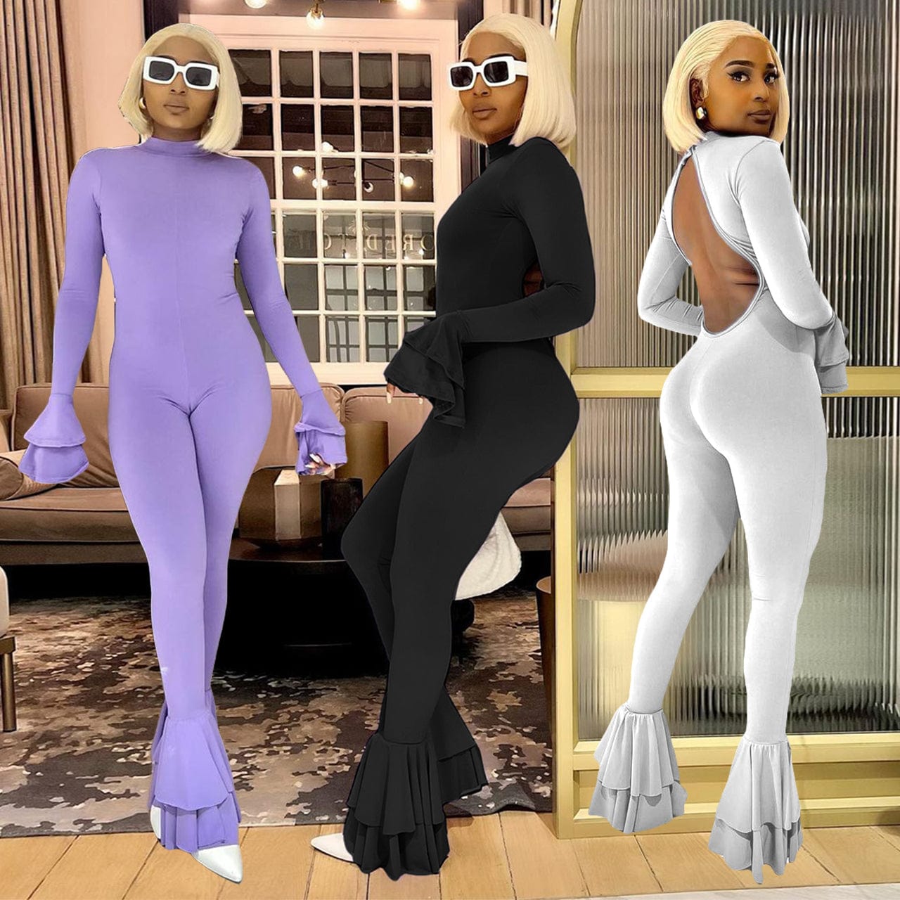 Women Fall Fashion 2022 Solid Color Deep V Jumpsuit Office Irregular Women Rompers And Jumpsuit Rompers