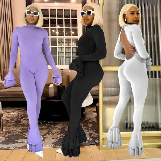 Women Fall Fashion 2022 Solid Color Deep V Jumpsuit Office Irregular Women Rompers And Jumpsuit Rompers