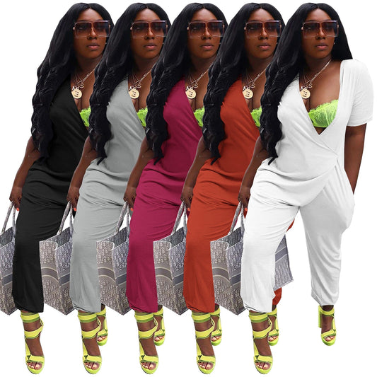 Women Fall Fashion 2022 Solid Color Deep V Jumpsuit Office Irregular Women Rompers And Jumpsuit Rompers