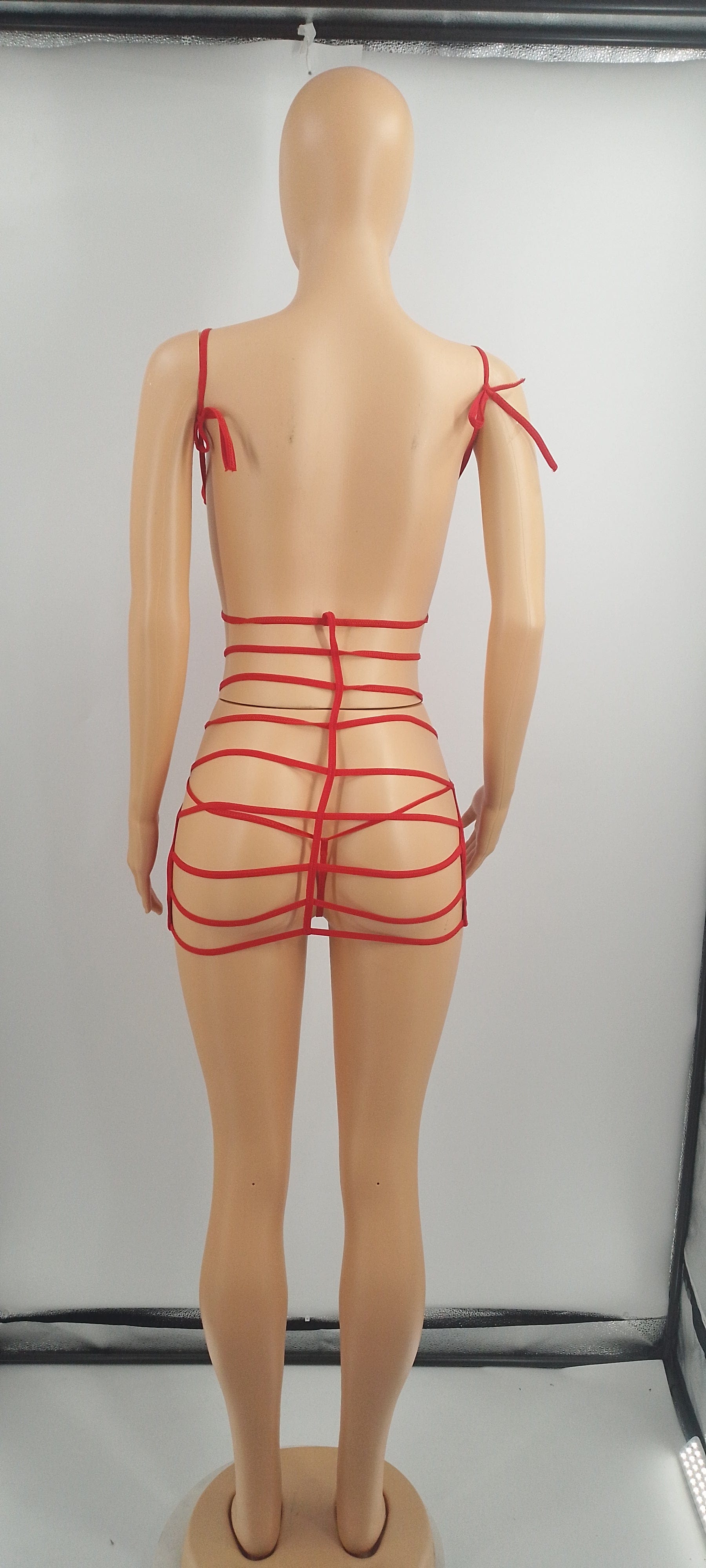 Women Fashion Dress  PU Coated Nightclub Hollow Tie Sexy Dress