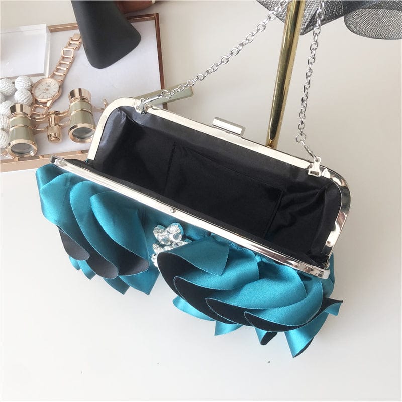 Women Fashion Evening Clutch Chain Bag Luxury Silk Wedding Party Bag Clutch Handbag For Woman Rhinestone Bridal Dinner Purse
