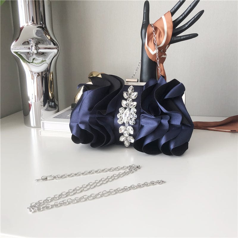 Women Fashion Evening Clutch Chain Bag Luxury Silk Wedding Party Bag Clutch Handbag For Woman Rhinestone Bridal Dinner Purse