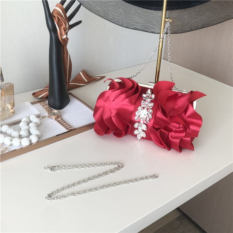 Women Fashion Evening Clutch Chain Bag Luxury Silk Wedding Party Bag Clutch Handbag For Woman Rhinestone Bridal Dinner Purse