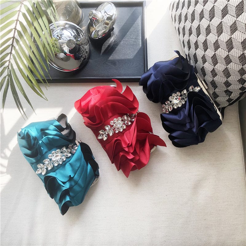 Women Fashion Evening Clutch Chain Bag Luxury Silk Wedding Party Bag Clutch Handbag For Woman Rhinestone Bridal Dinner Purse