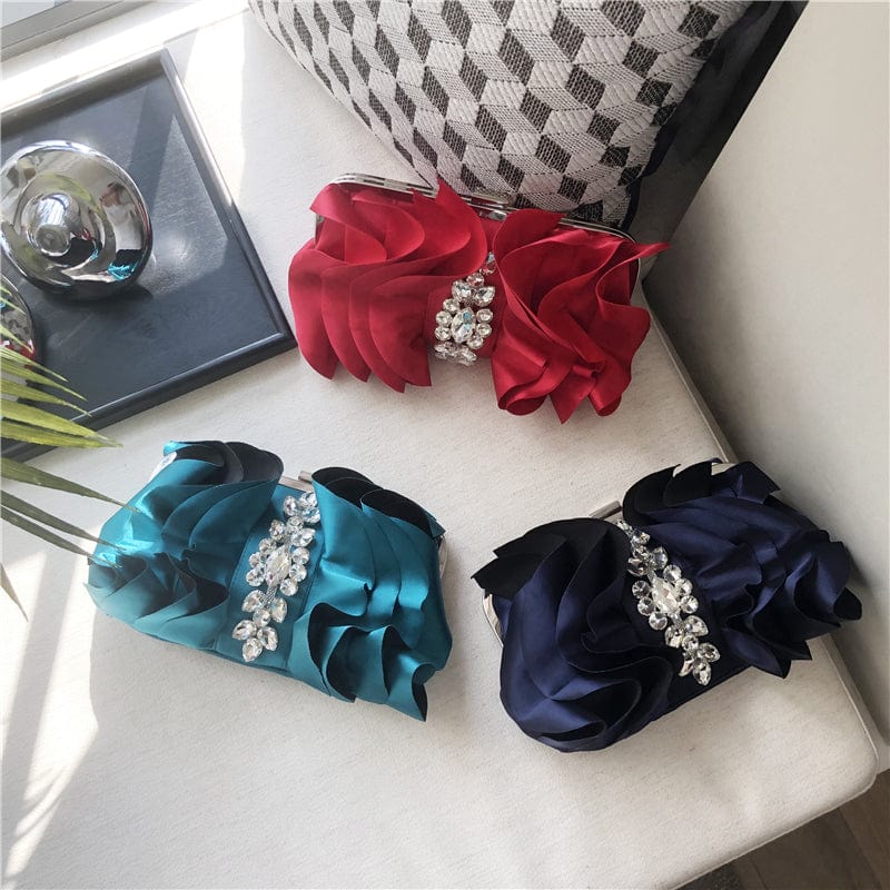 Women Fashion Evening Clutch Chain Bag Luxury Silk Wedding Party Bag Clutch Handbag For Woman Rhinestone Bridal Dinner Purse