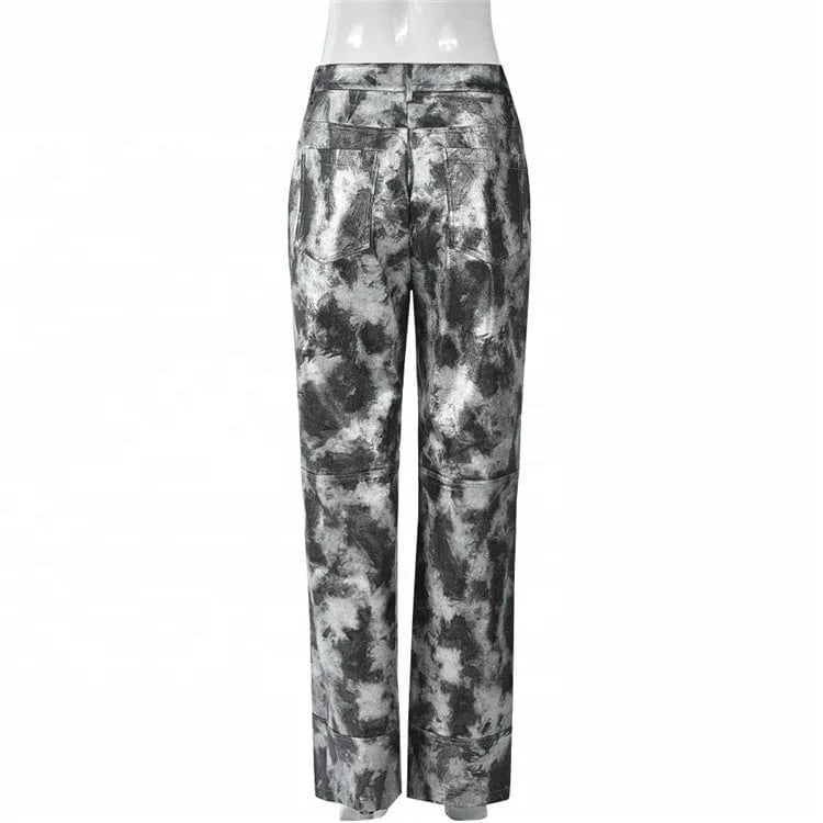 Women Fashion High Waisted Casual Straight Leg Leather women Retro Chic PU pants