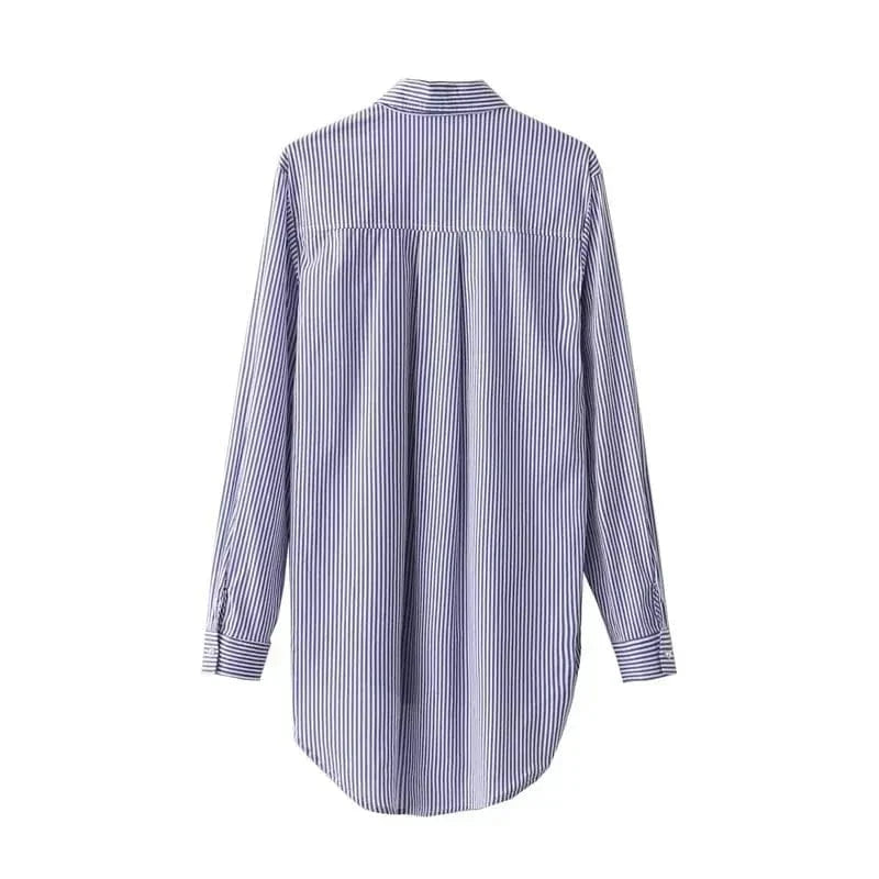 Women floral dragonfly embroidery full cotton striped blouse long sleeve long shirt European ladies casual tops blusas E8437